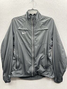 Nike Windbreaker Jacket Women Size M Black Vented Reflective Full Zip Running